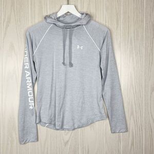 Under Armour Logo Hooded Long Sleeve Drawstring Top Women's Gray Size XS